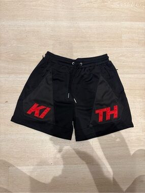 Kith Black Athletic Mesh Shorts with Red Appliqués